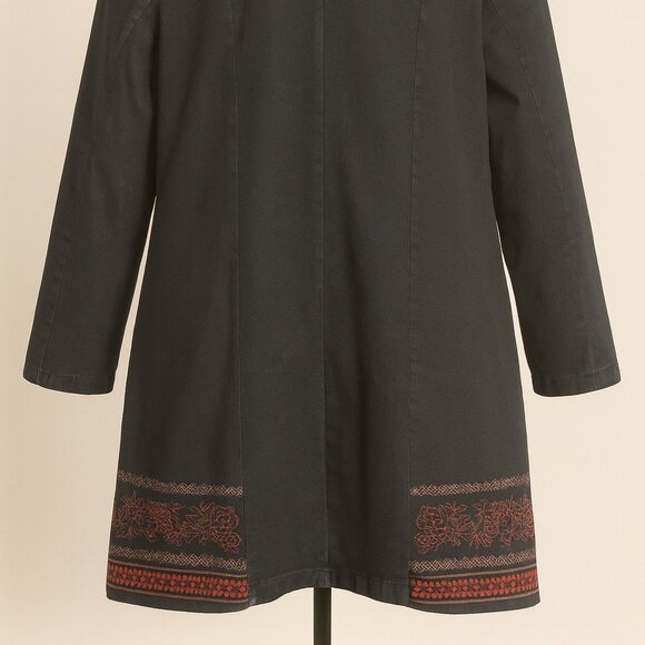 Jessica London Black Embroidered Long Jacket – Floral Rust Trim – Women’s - Picture 4 of 5